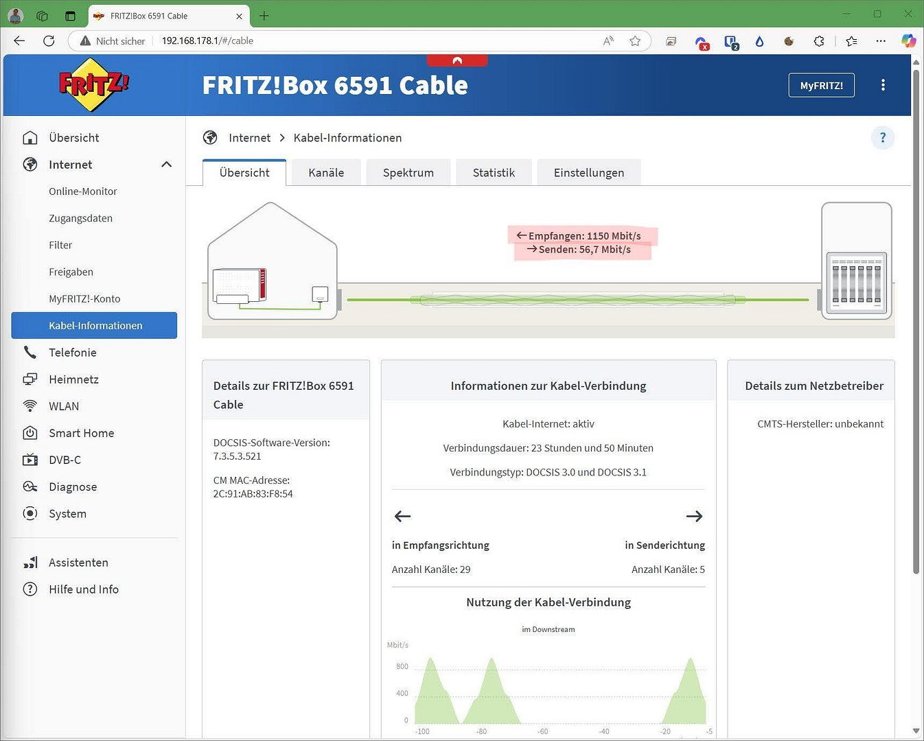 Internet 1 GBit/s via Kabel Vodafone